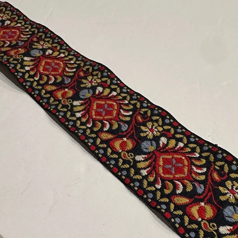 Colorful Bohemian embroidered floral Belt with Black Leather suede Ties 32-46”